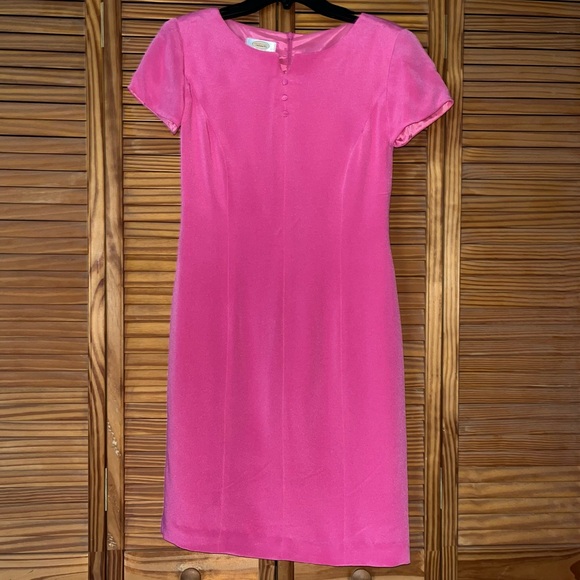 Talbots Dresses & Skirts - Talbots Petite Pure Silk Pink‎ Sheath Short Sleeve Knee Length Dress Size 6